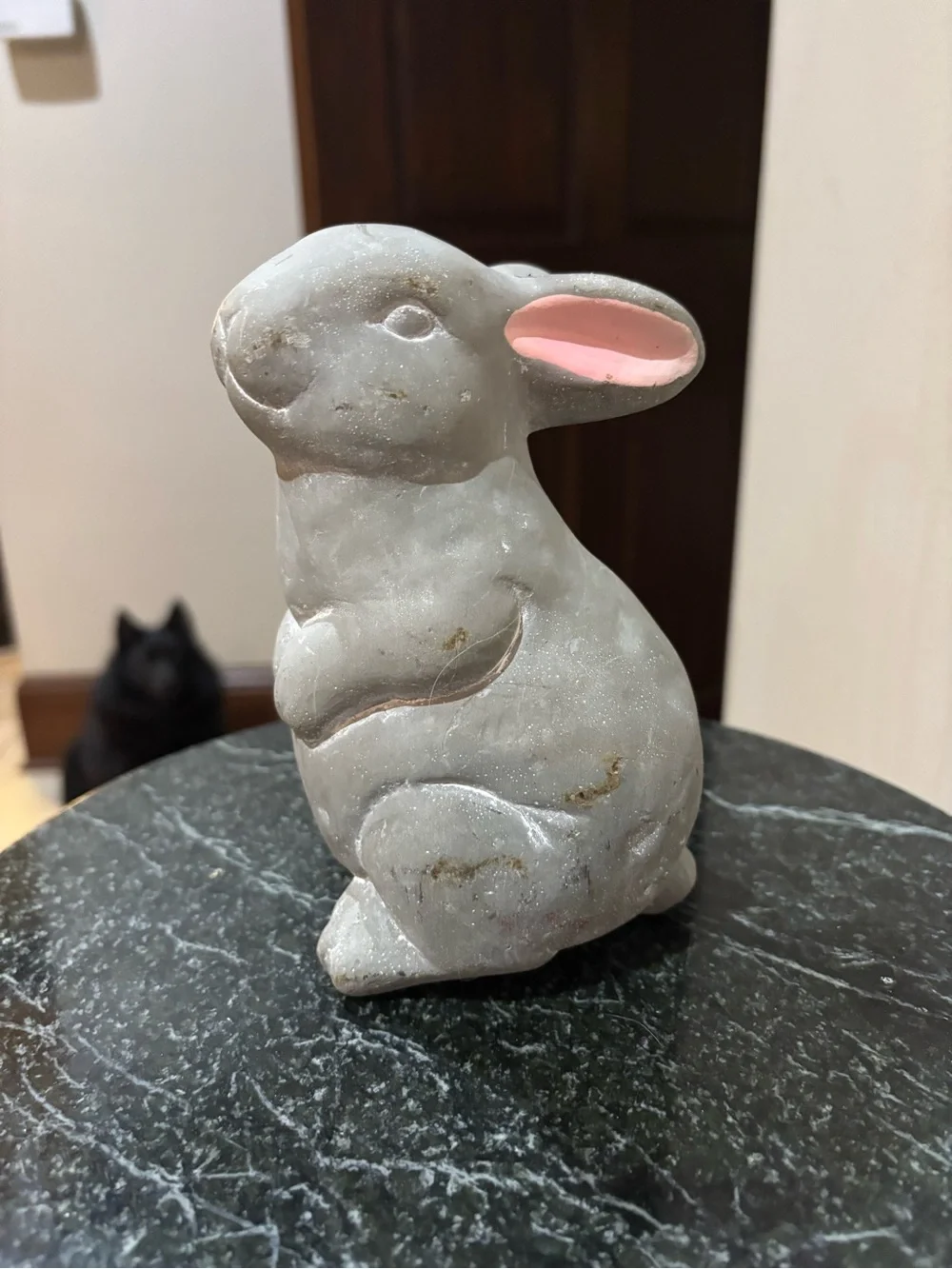 Gray Bunny Figurine with Pink Ear Accent for Small Pet Displays
